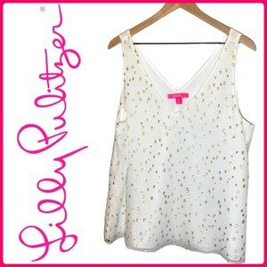 Lillly Pulitzer White and Gold metallic Florin Top